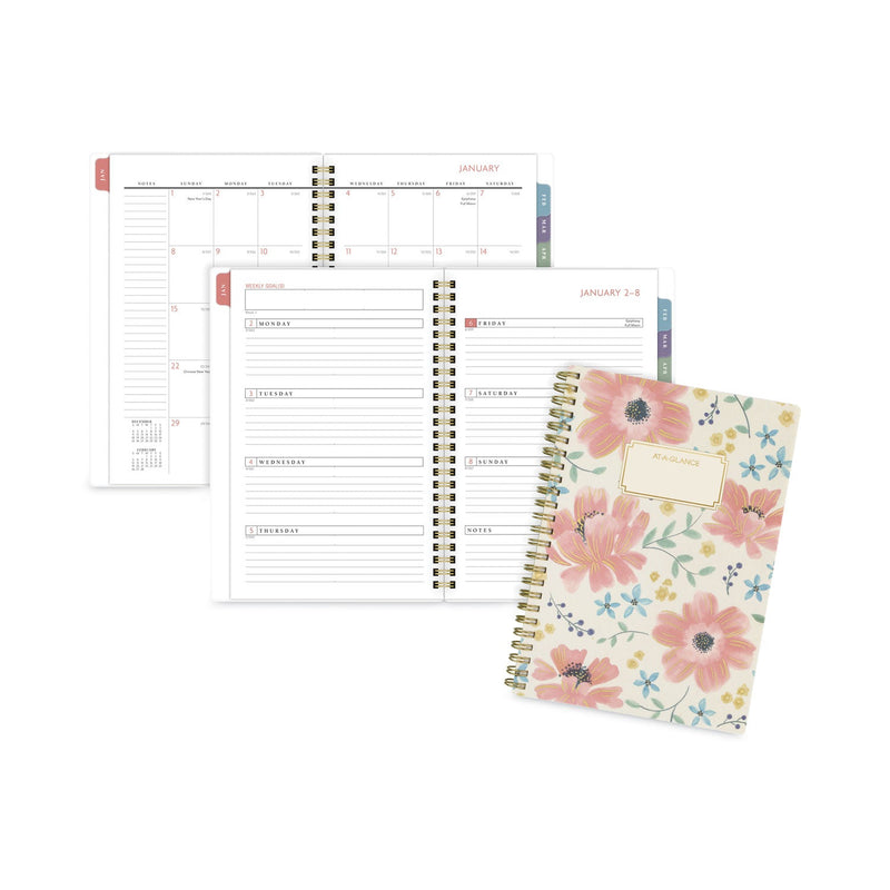 AT-A-GLANCE Badge Floral Weekly/Monthly Planner, Badge Floral Artwork, 8.5x5.5, Blue/Green/Pink Cover, 13-Month(Jan to Jan): 2023 to 2024