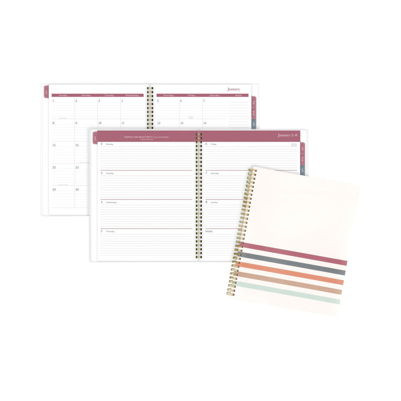 Cambridge Blake Weekly/Monthly Planner, Blake Bold Stripe Artwork, 11 x 8.5, Cream/Blue/Brown Cover, 12-Month (Jan to Dec): 2023