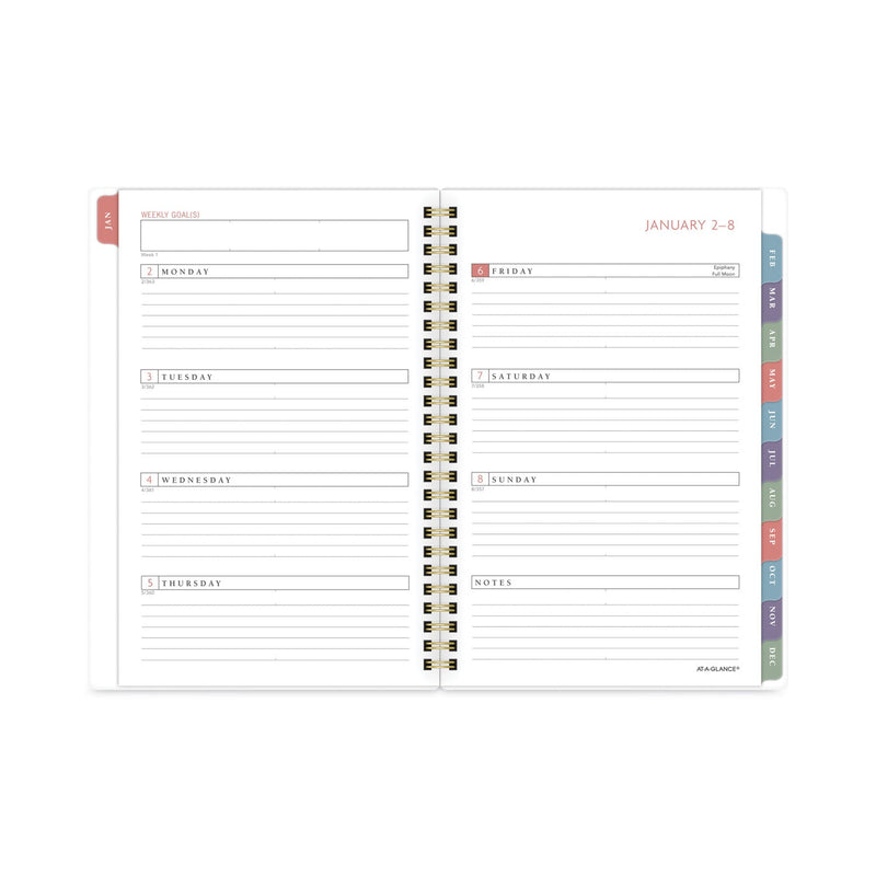 AT-A-GLANCE Badge Hand Drawn Geo Weekly/Monthly Planner, Badge Geo Artwork, 8.5x5.5, Blue/White Cover, 13-Month(Jan to Jan): 2023 to 2024