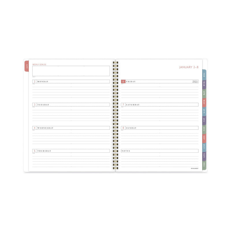 AT-A-GLANCE Badge Hand Drawn Geo Weekly/Monthly Planner, Badge Geo Artwork, 11x8.5, Blue/White Cover, 13-Month(Jan to Jan): 2023 to 2024