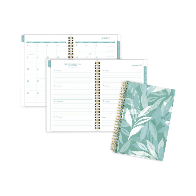 Cambridge Bali Weekly/Monthly Planner, Bali Leaf Artwork, 8.5 x 5.5, Green/White Cover, 12-Month (Jan to Dec): 2023