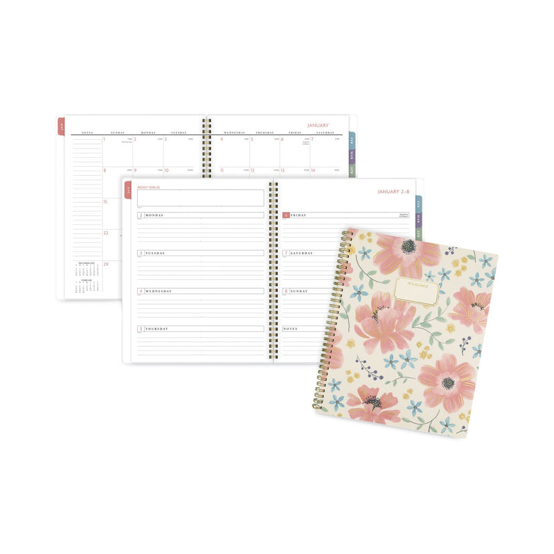 AT-A-GLANCE Badge Floral Weekly/Monthly Planner, Badge Floral Artwork, 11x8.5, Blue/Green/Pink Cover, 13-Month(Jan to Jan): 2023 to 2024