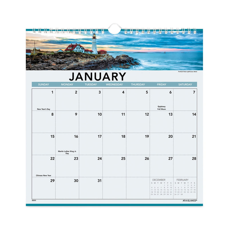 AT-A-GLANCE Landscape Monthly Wall Calendar, Landscapes Photography, 12 x 12, White/Multicolor Sheets, 12-Month (Jan to Dec): 2023