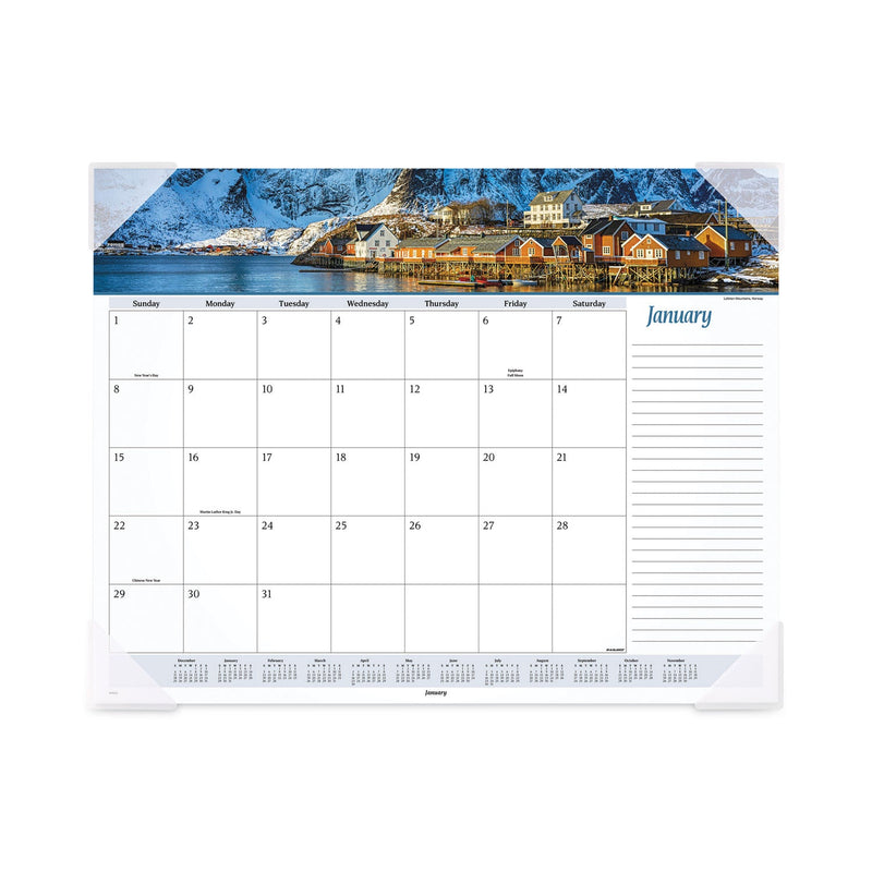 AT-A-GLANCE Seascape Panoramic Desk Pad, Seascape Panoramic Photography, 22 x 17, White Sheets, Clear Corners, 12-Month (Jan-Dec): 2023