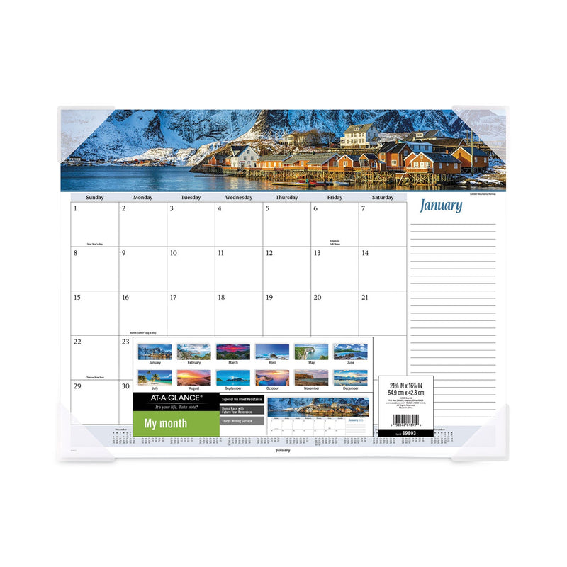 AT-A-GLANCE Seascape Panoramic Desk Pad, Seascape Panoramic Photography, 22 x 17, White Sheets, Clear Corners, 12-Month (Jan-Dec): 2023