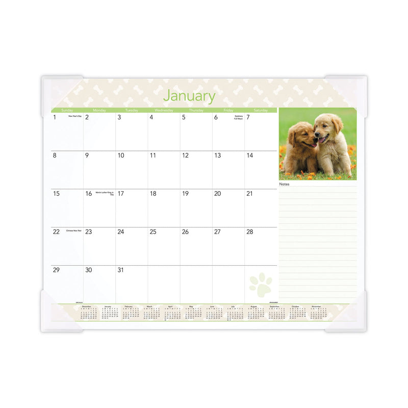 AT-A-GLANCE Puppies Monthly Desk Pad Calendar, Puppies Photography, 22 x 17, White Sheets, Clear Corners, 12-Month (Jan to Dec): 2023