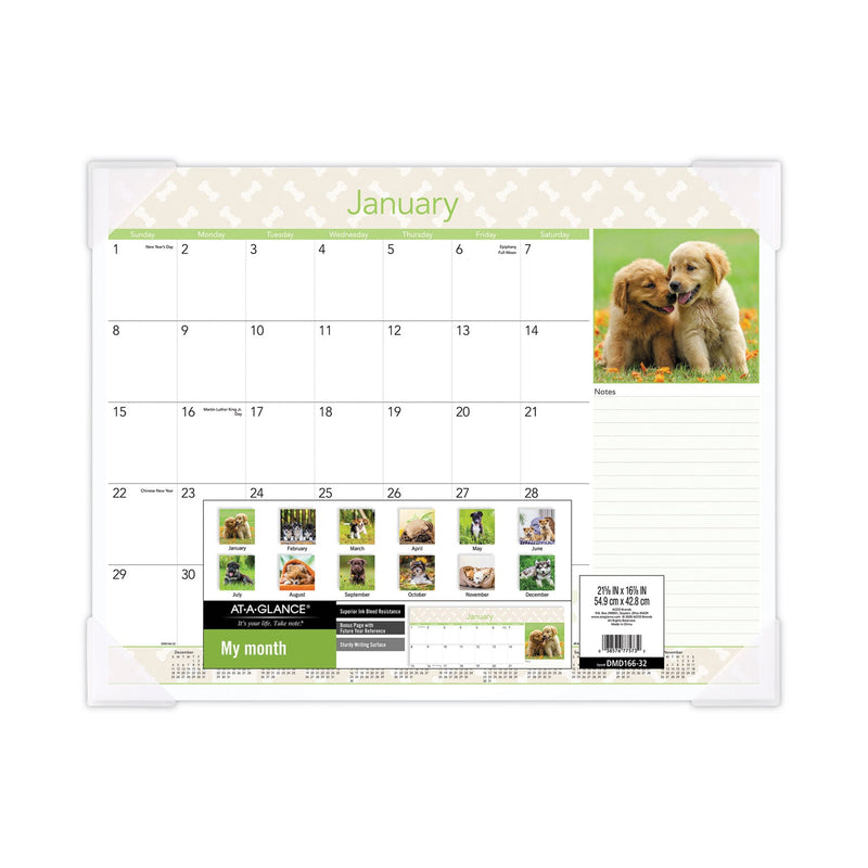 AT-A-GLANCE Puppies Monthly Desk Pad Calendar, Puppies Photography, 22 x 17, White Sheets, Clear Corners, 12-Month (Jan to Dec): 2023