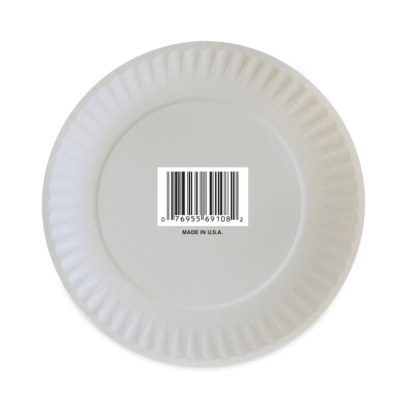 AJM Packaging Corporation Coated Paper Plates, 9" dia, White, 100/Pack, 12 Packs/Carton