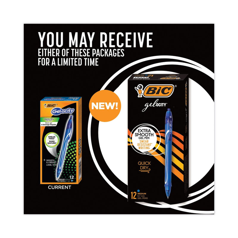 BIC Gel-ocity Quick Dry Gel Pen, Retractable, Medium 0.7 mm, Blue Ink, Blue Barrel, Dozen