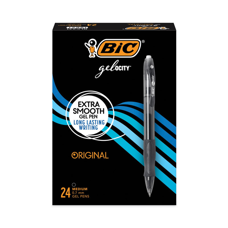 BIC Gel-ocity Gel Pen Value Pack, Retractable, Medium 0.7 mm, Black Ink, Black Barrel, 24/Pack