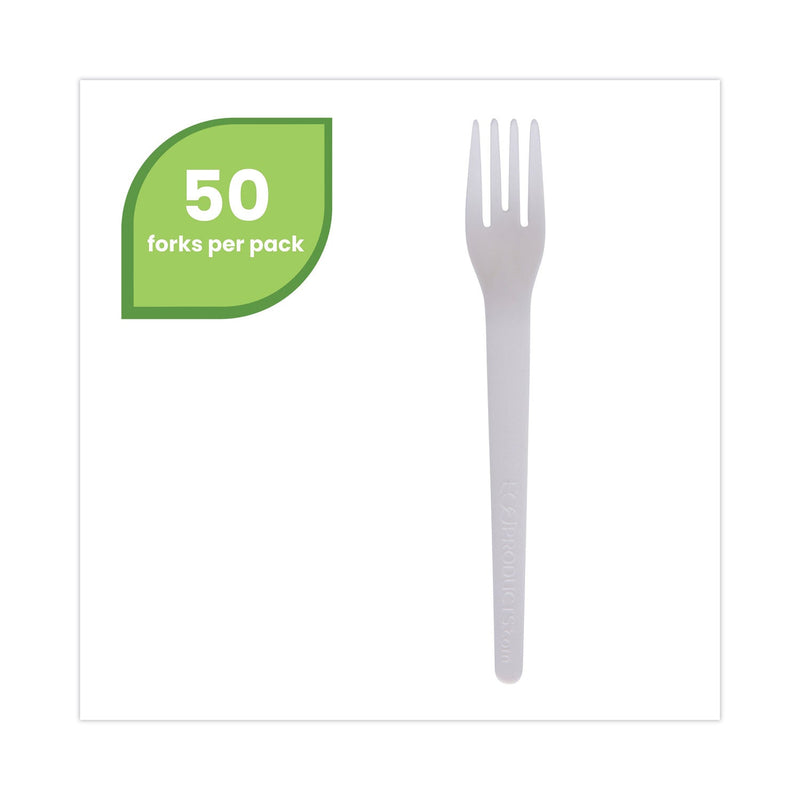 Eco-Products Plantware Compostable Cutlery, Fork, 6", Pearl White, 50/Pack, 20 Pack/Carton