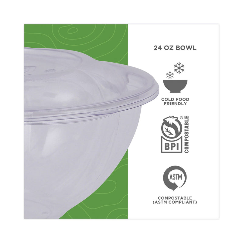 Eco-Products Renewable and Compostable Salad Bowls with Lids, 24 oz, Clear, Plastic, 50/Pack, 3 Packs/Carton