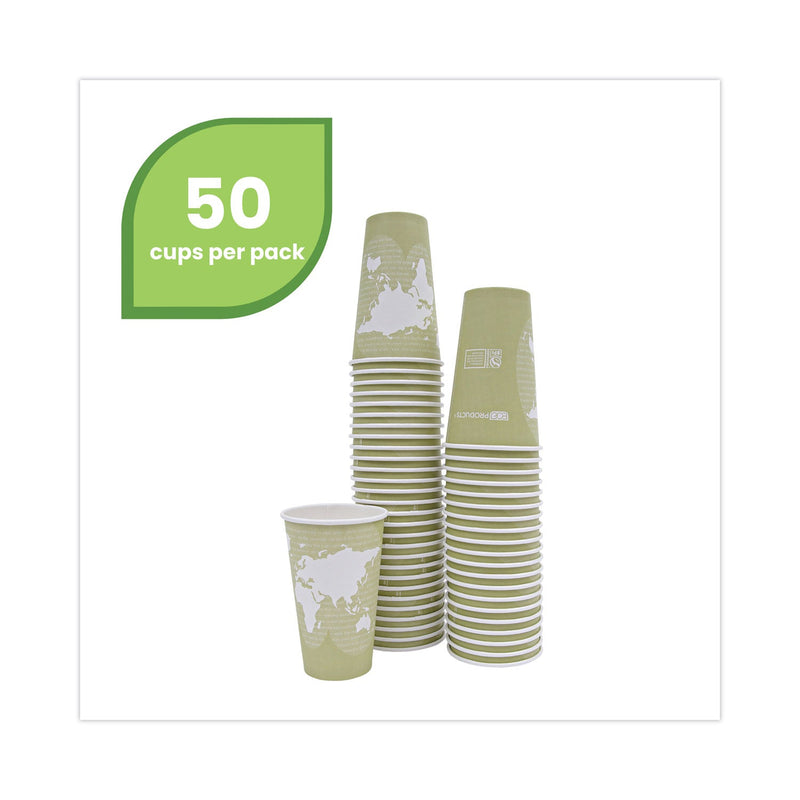 Eco-Products World Art Renewable and Compostable Hot Cups, 16 oz, Moss, 50/Pack