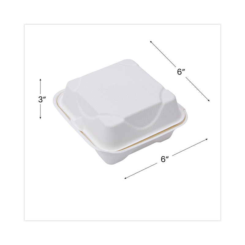 Eco-Products Renewable and Compostable Sugarcane Clamshells, 6 x 6 x 3, White, 50/Pack, 10 Packs/Carton