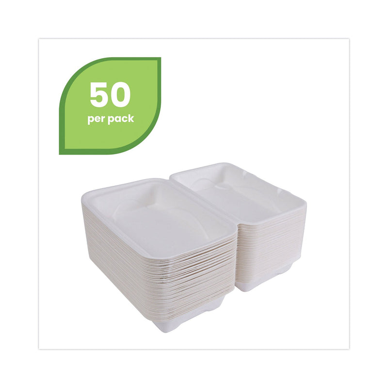 Eco-Products Renewable and Compostable Sugarcane Clamshells, 6 x 6 x 3, White, 50/Pack, 10 Packs/Carton