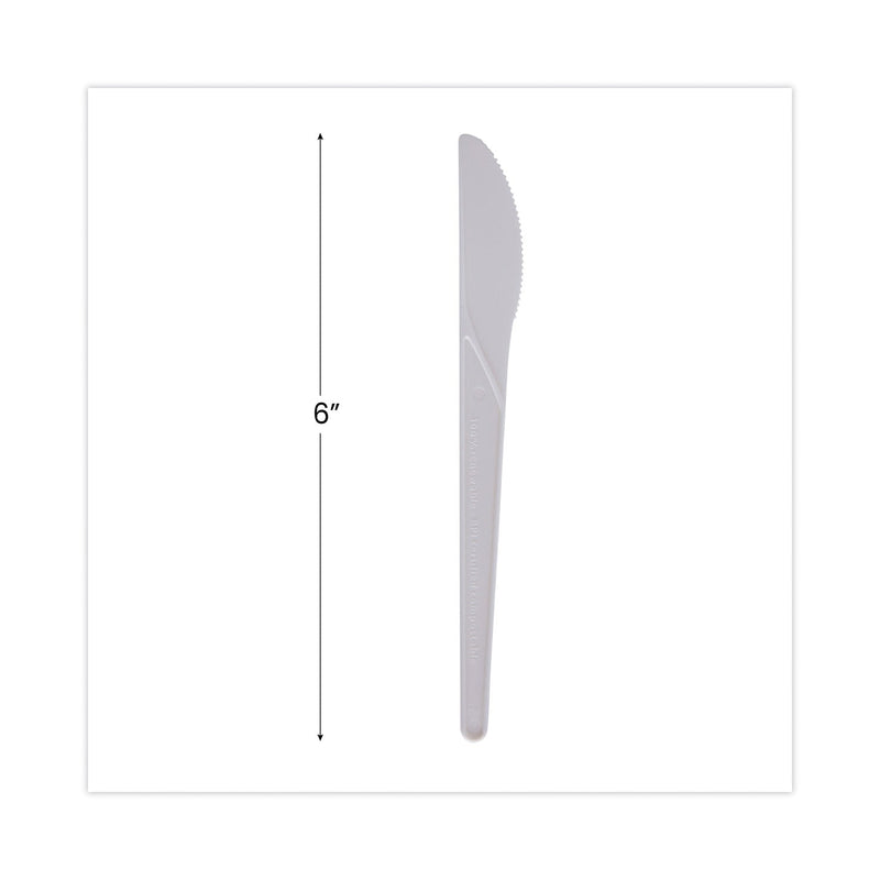 Eco-Products Plantware Compostable Cutlery, Knife, 6", Pearl White, 50/Pack, 20 Pack/Carton