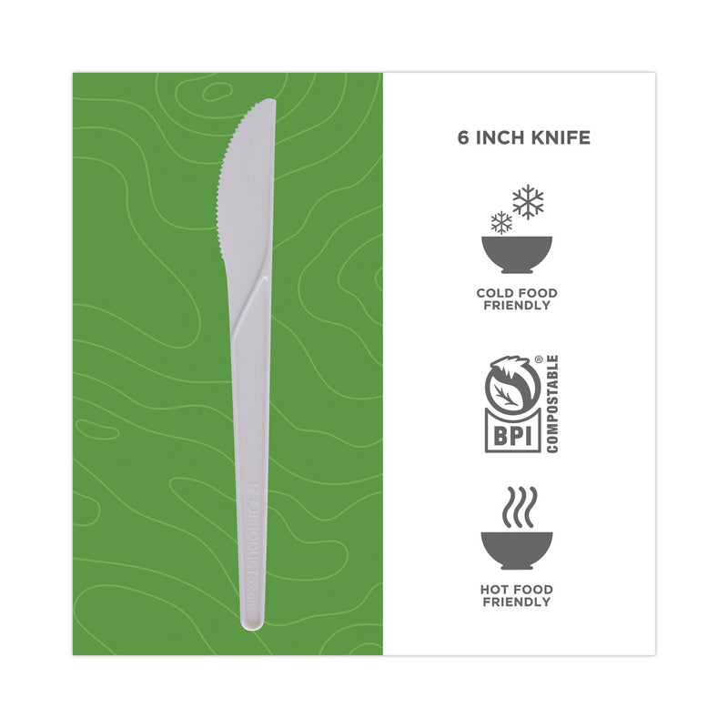 Eco-Products Plantware Compostable Cutlery, Knife, 6", Pearl White, 50/Pack, 20 Pack/Carton