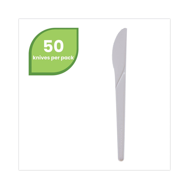Eco-Products Plantware Compostable Cutlery, Knife, 6", Pearl White, 50/Pack, 20 Pack/Carton