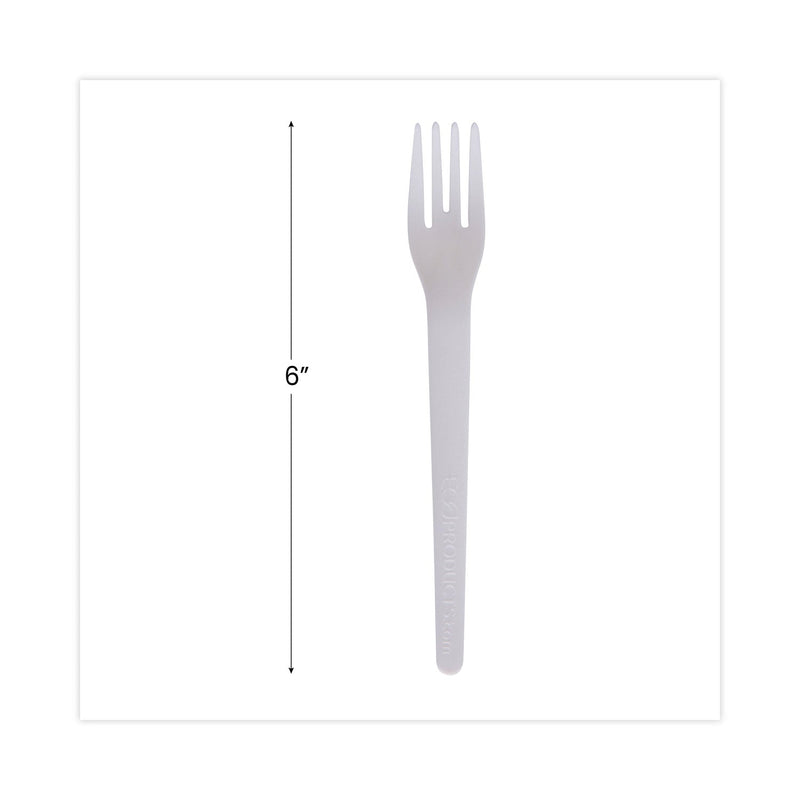 Eco-Products Plantware Compostable Cutlery, Fork, 6", Pearl White, 50/Pack, 20 Pack/Carton