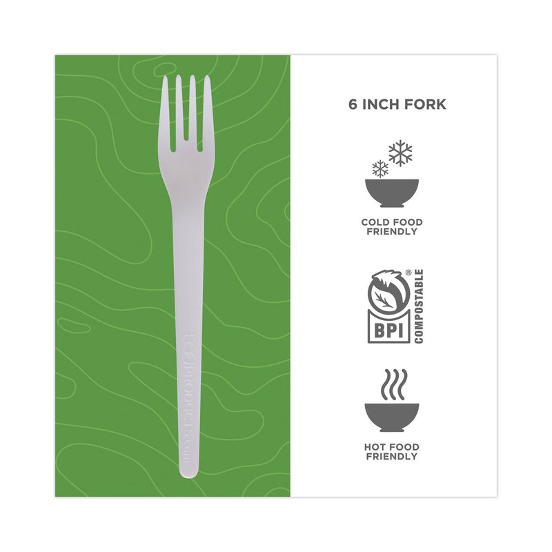 Eco-Products Plantware Compostable Cutlery, Fork, 6", Pearl White, 50/Pack, 20 Pack/Carton