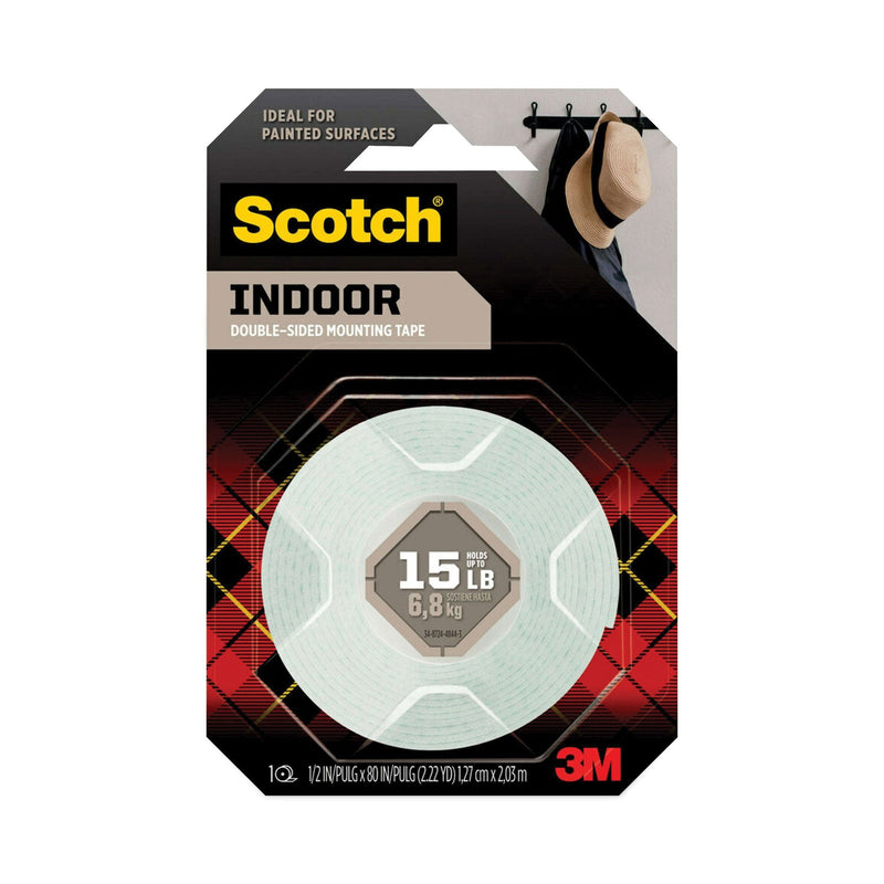 Scotch Permanent High-Density Foam Mounting Tape, Double-Sided, Holds Up to 15 lbs, 0.5" x 80", White