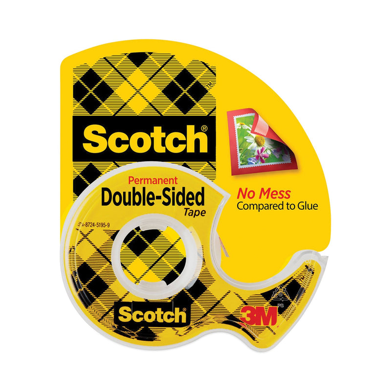 Scotch Double-Sided Permanent Tape in Handheld Dispenser, 1" Core, 0.5" x 37.5 ft, Clear