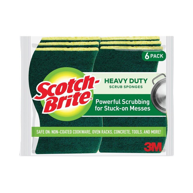 Scotch-Brite Heavy-Duty Scrub Sponge, 4.5 x 2.7, 0.6" Thick, Yellow/Green, 6/Pack