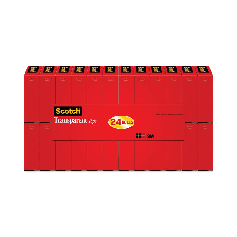 Scotch Transparent Tape, 1" Core, 0.75" x 83.33 ft, Transparent, 24/Pack