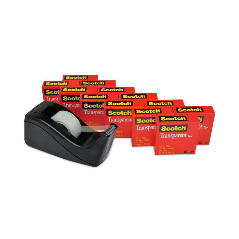 Scotch Transparent Tape Value Pack with Black Dispenser, 1" Core, 0.75" x 83.33 ft, Transparent