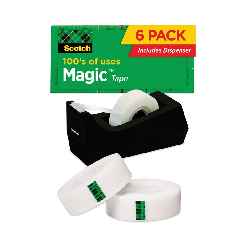 Scotch Magic Tape Desktop Dispenser Value Pack, 1" Core, 0.75" x 83.33 ft, Clear, 6/Pack