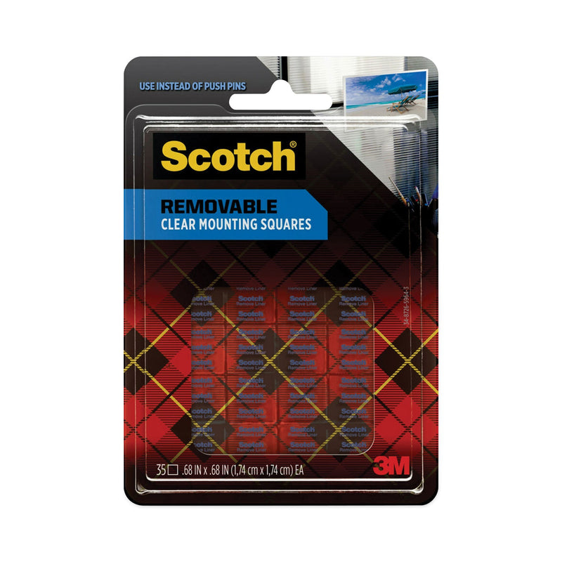 Scotch Removable Clear Mounting Squares, Holds Up to 0.33 lbs, 0.69 x 0.69, Clear, 35/Pack