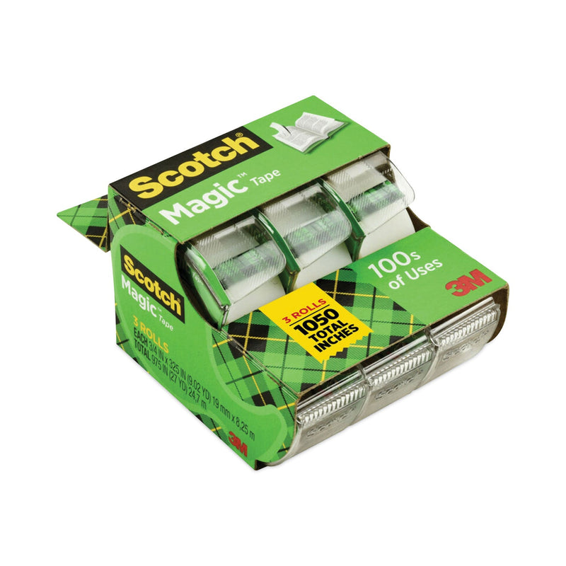 Scotch Magic Tape in Handheld Dispenser, 1" Core, 0.75" x 25 ft, Clear, 3/Pack