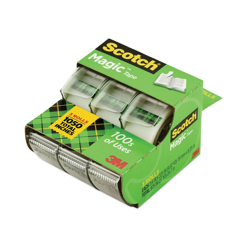 Scotch Magic Tape in Handheld Dispenser, 1" Core, 0.75" x 25 ft, Clear, 3/Pack
