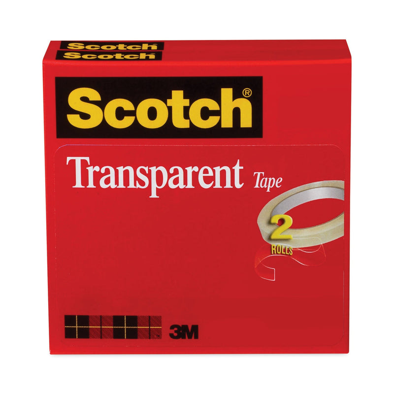 Scotch Transparent Tape, 3" Core, 0.5" x 72 yds, Transparent, 2/Pack