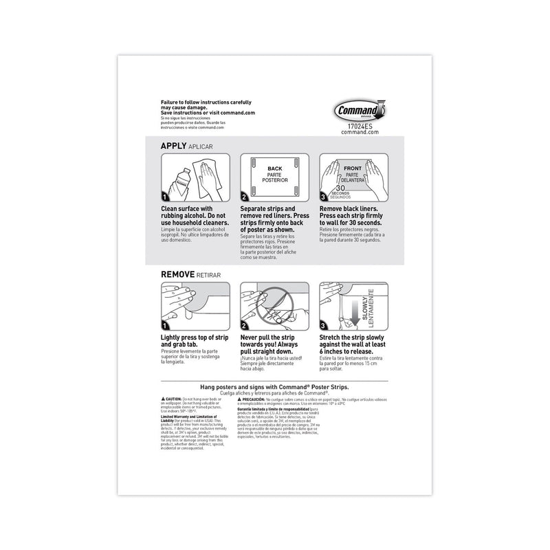 Command Poster Strips, Removable, Holds Up to 1 lb per Pair, 0.63 x 1.75, White, 4/Pack, 100 Packs/Carton
