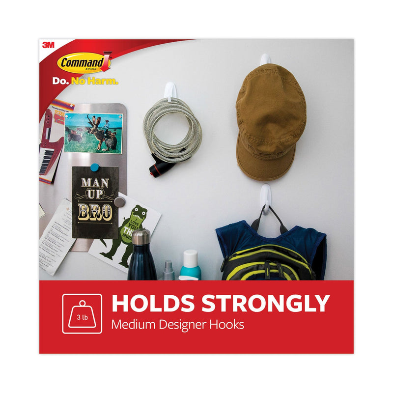 Command General Purpose Designer Hooks, Medium, 3 lb Cap, White, 50 Hooks and Strips/Pack