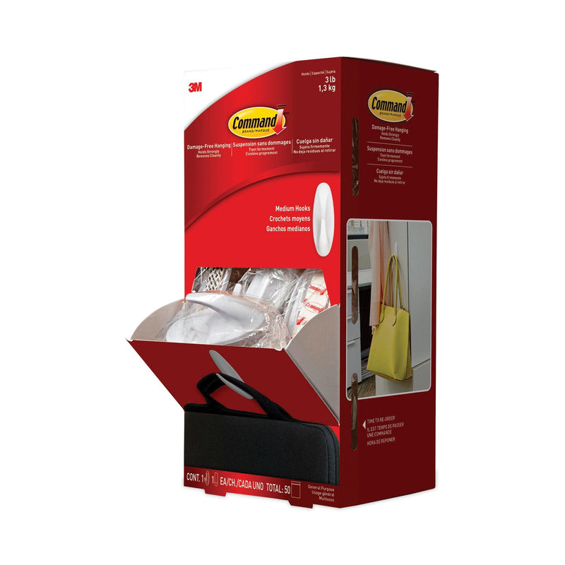 Command General Purpose Designer Hooks, Medium, 3 lb Cap, White, 50 Hooks and Strips/Pack