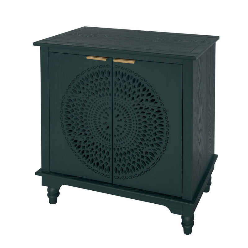 Hollow Carved 2 Door Accent Cabinet With Adjustable Shelf, Sideboard Buffet For Entryway, Living Room Or Bedroom - Blackish Green