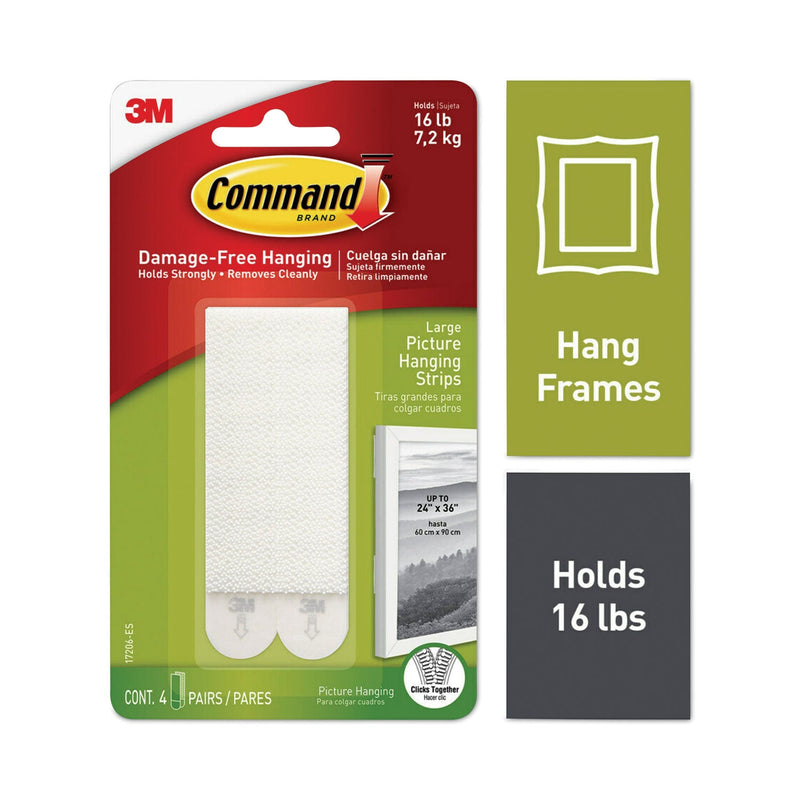 Command Picture Hanging Strips, Removable, Holds Up to 4 lbs per Pair, 0.5 x 3.63, White, 4 Pairs/Pack