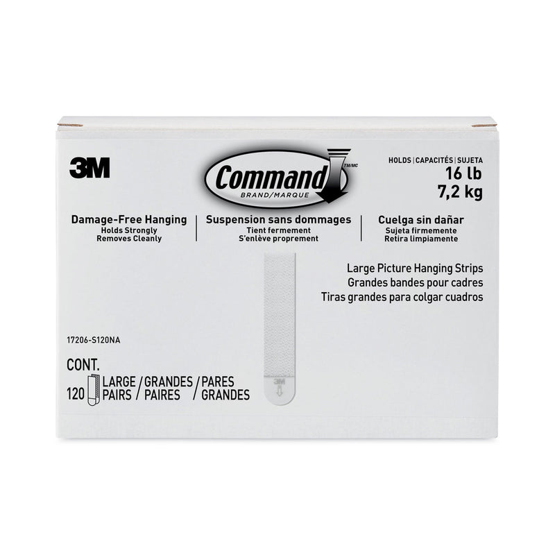 Command Picture Hanging Strips, Value Pack, Large, Removable, Holds Up to 16 lbs, 0.75 x 3.65, White, 120 Pairs/Pack