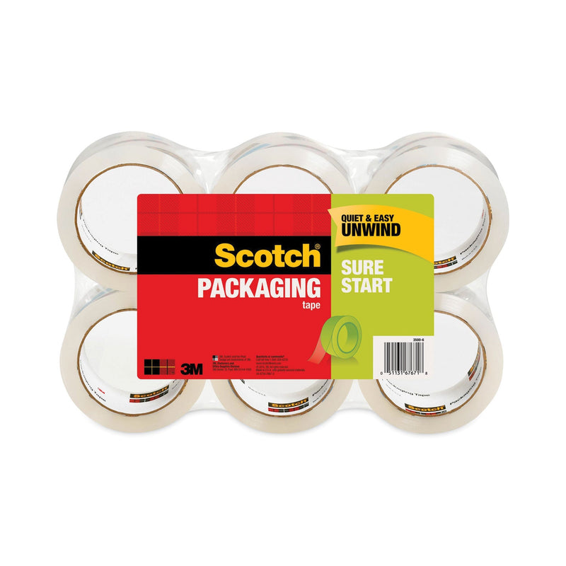 Scotch Sure Start Packaging Tape, 3" Core, 1.88" x 54.6 yds, Clear, 6/Pack