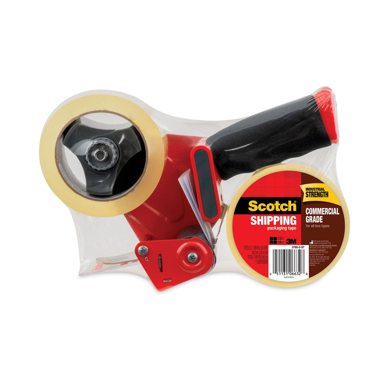 Scotch Packaging Tape Dispenser with Two Rolls of Tape, 3" Core, For Rolls Up to 0.75" x 60 yds, Red