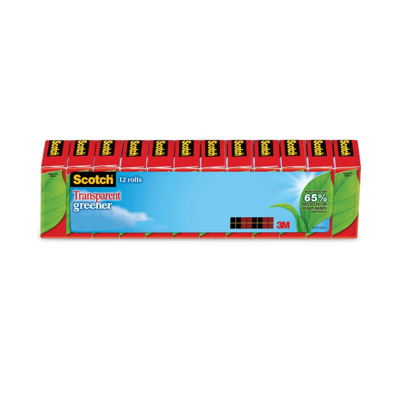 Scotch Transparent Greener Tape, 1" Core, 0.75" x 75 ft, Transparent, 12/Pack