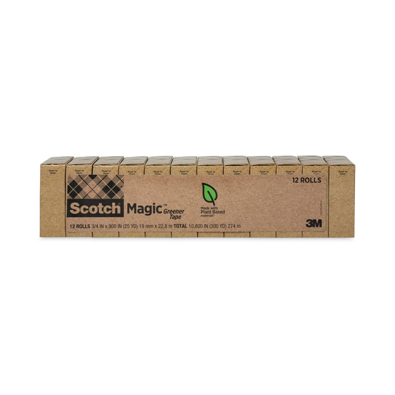 Scotch Magic Greener Tape, 1" Core, 0.75" x 75 ft, Clear, 12/Pack