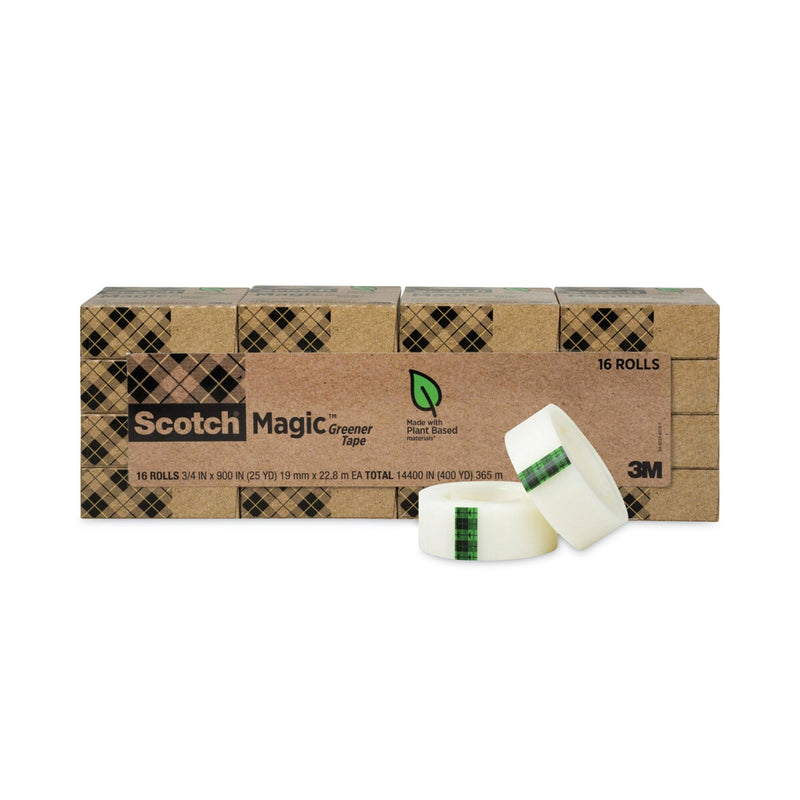 Scotch Magic Greener Tape, 1" Core, 0.75" x 75 ft, Clear, 16/Pack