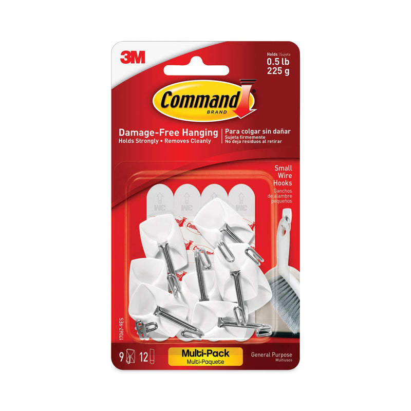 Command General Purpose Wire Hooks Multi-Pack, Small, 0.5 lb Cap, White, 9 Hooks and 12 Strips/Pack