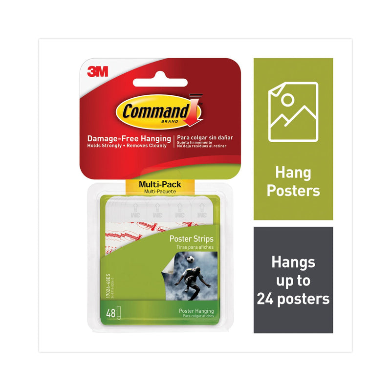 Command Poster Strips Value Pack, Removable, Holds Up to 1 lb, 0.63 x 1.75, White, 48/Pack