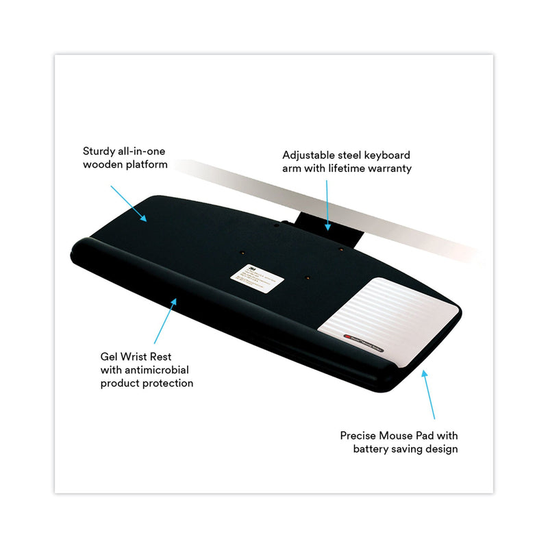 3M Easy Adjust Keyboard Tray, Standard Platform, 23" Track, Black