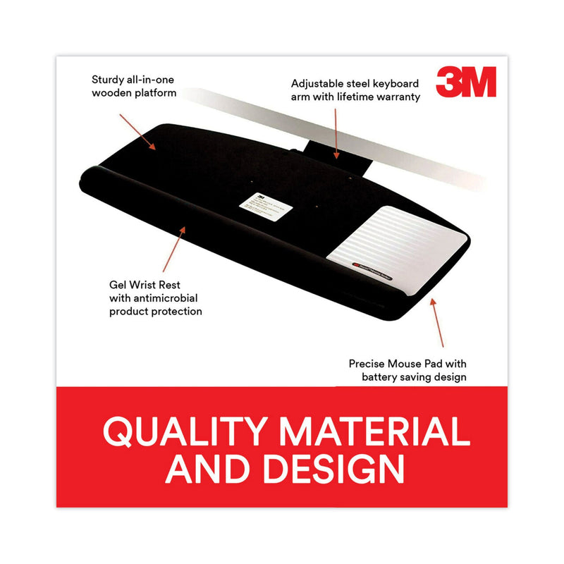 3M Sit/Stand Easy Adjust Keyboard Tray, Standard Platform, 25.5w x 12d, Black