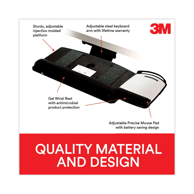 3M Sit/Stand Easy Adjust Keyboard Tray, Highly Adjustable Platform,, Black